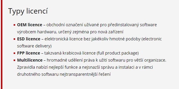 typy licencí na software